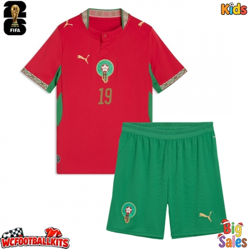 Morocco Youssef En-Nesyri #19 Replica Home Stadium Kit for Kids World Cup 2026 Short Sleeve (+ pants)